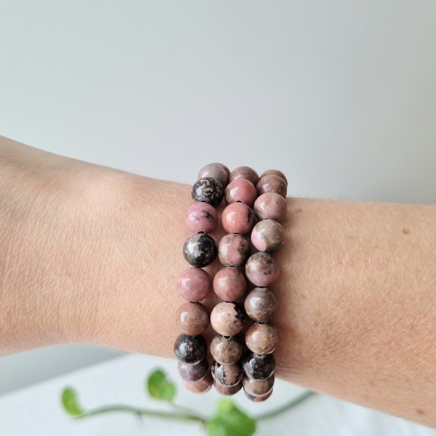 Rhodonite (With Black Veins) Round Bead Bracelet - 8mm - Sparrow and Fox