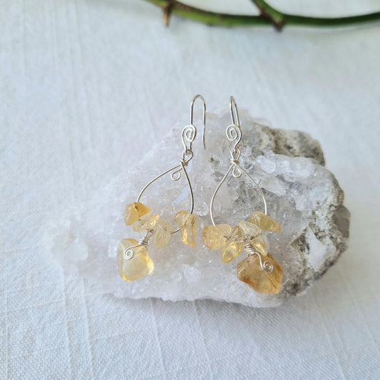 Citrine Chip Hoop Drop Earrings - Ray of Sunshine - Sparrow and Fox