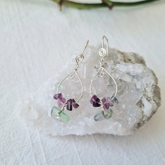 Fluorite Chip Hoop Drop Earrings - Ray of Sunshine - Sparrow and Fox