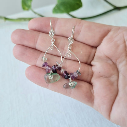 Fluorite Chip Hoop Drop Earrings - Ray of Sunshine - Sparrow and Fox