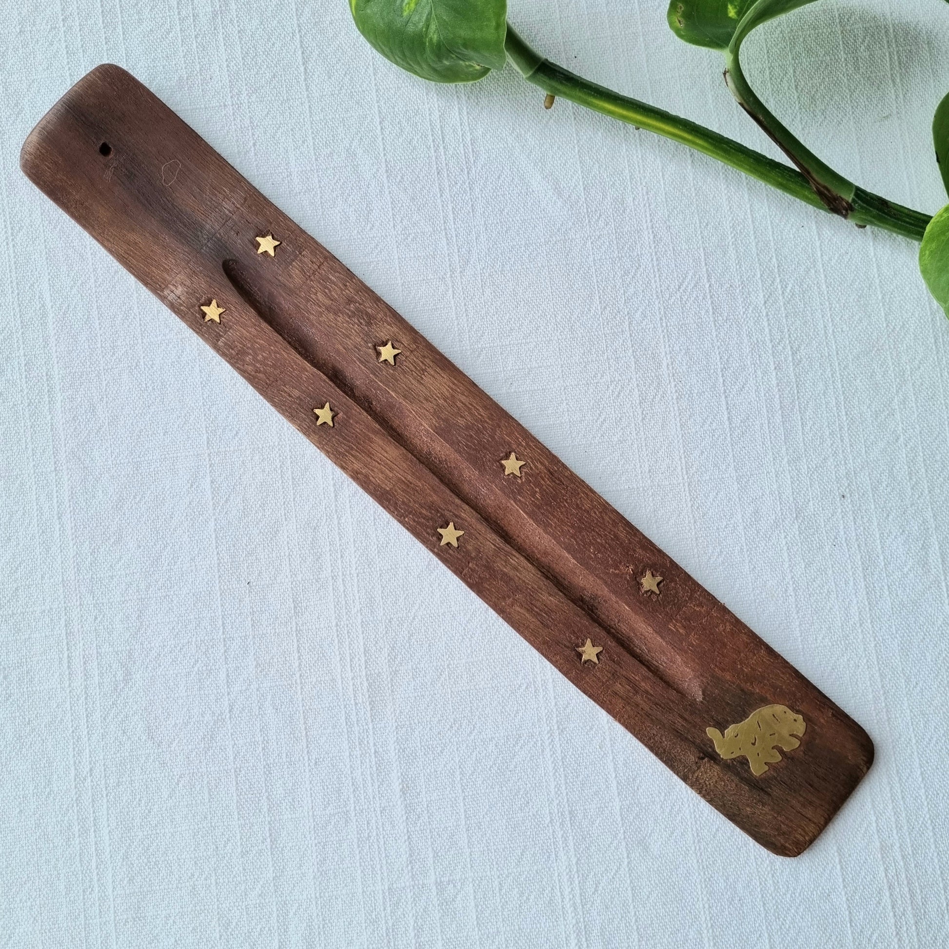 Incense holder/ash catcher - wooden with brass inlay design - Sparrow and Fox