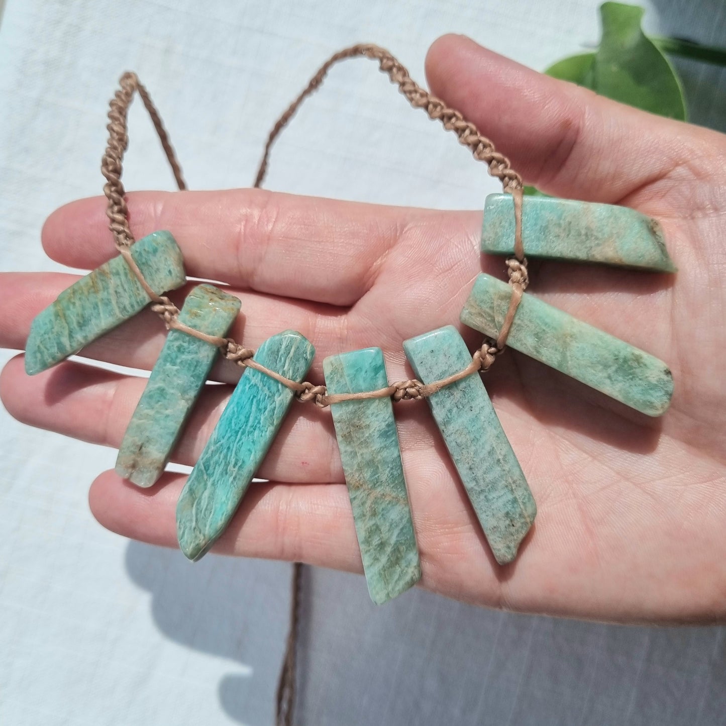 Amazonite Tusk Macramé Necklace - Azure Earth Collection - Sparrow and Fox