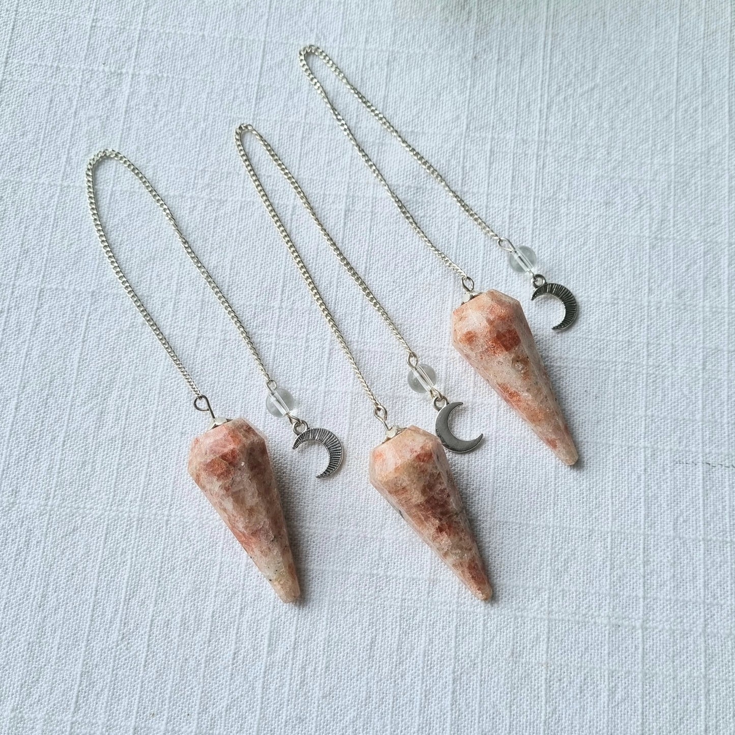 Sunstone Pendulum - 6 Faceted with moon charm - Sparrow and Fox