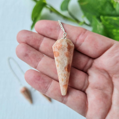 Sunstone Pendulum - 6 Faceted with moon charm - Sparrow and Fox